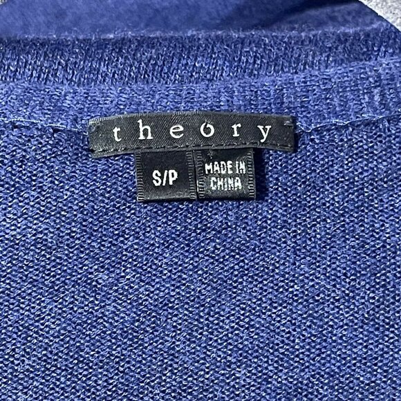 Theory Size S Navy Blue Fringed Open Cashmere Blend Cardigan - Picture 5 of 8